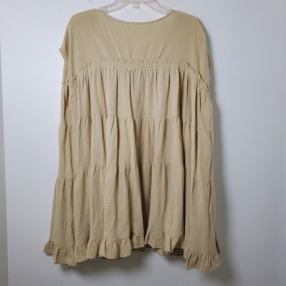 Free People Jacquelyn Tunic Beige Tan Tiered Babydoll Mini Dress Top Size Small - Picture 3 of 12